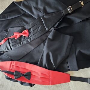 Black and Red Tuxedo Set with Bow Tie and Cummerbund